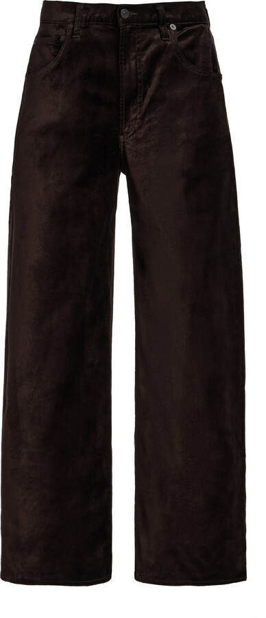 Ayla Stretch-Velvet Mid-Rise Wide-Leg Jeans