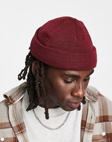 Thumbnail for your product : ASOS DESIGN mini fisherman ribbed beanie in burgundy