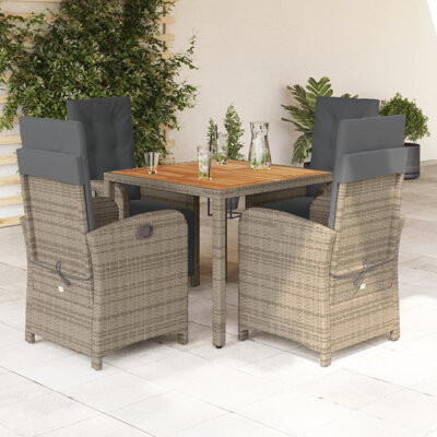 VidaXL 5 Piece Patio Dining Set With Cushions Gray Poly Rattan