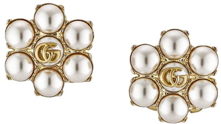 interlocking g earrings with pearl