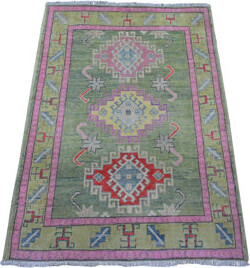 2'9"x3'10" Terrapin Green All Natural Wool Fusion Kazak Oriental Rug E7392085D03E443F9A9A90D6BB9E76A3