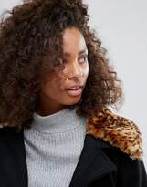 Thumbnail for your product : Brave Soul Pea Coat With Faux Leopard Collar