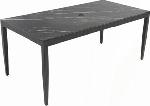 Outdoor Modern Patio Aluminum Dining Table, Black Marble-Inspired Sintered Stone Top, Weatherproof & Rust-Free, Seats Six