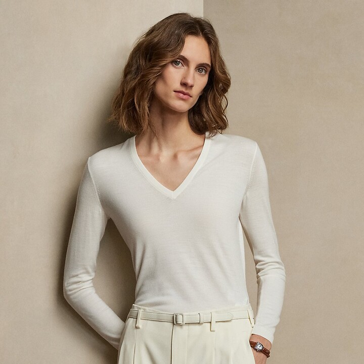 Ralph Lauren Collection Ralph Lauren Wool Long-Sleeve V-Neck Sweater -  ShopStyle