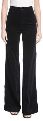 J Brand Isabella High-Rise Tailored Wide-Leg Velveteen Pants
