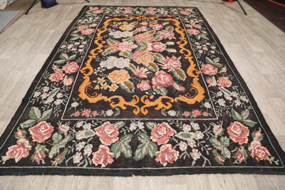 Canora Grey Manhasset Floral Handmade Kilim Wool Black/Pink Area Rug