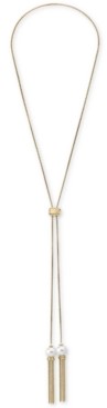 Majorica Stainless Steel Imitation Pearl & Chain Tassel 37" Adjustable Lariat Necklace