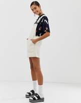 Thumbnail for your product : Monki dungaree dress in cream with contrast stitching