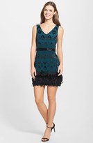 Thumbnail for your product : Nicole Miller Ikat Beaded Feather Hem Silk Body-Con Dress