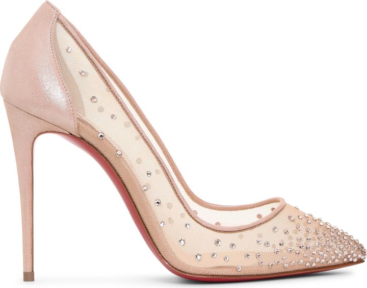 Christian Louboutin Beige/Silver Mesh and Leather Follies Strass Pumps Size  38.5 Christian Louboutin