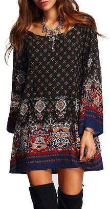 Angelsweet Angel Women's Bohemian Vintage Printed Ethnic Style Loose Casual Tunic Dress