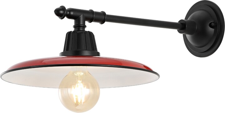 Bonner 12" 1-Light Farmhouse Industrial Indoor, Outdoor Iron Led Victorian Arm Outdoor Sconce - Red, White