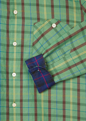 Paul Smith Men's Tailored-Fit Green Cotton-Linen Check Shirt