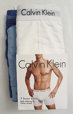 Calvin Klein 3 Genuine Mens 95% Cotton  White Black Blue Boxer Briefs M L Xl Nwt
