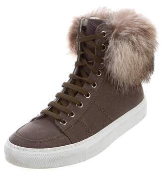 Yves Salomon Army by Fur-Trimmed High-Top Sneakers
