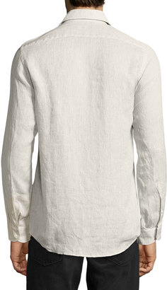 Luciano Barbera Solid Linen Sport Shirt, Tan