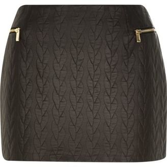River Island Black quilted leather-look mini skirt