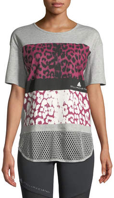 adidas by Stella McCartney Essentials Crewneck Leopard-Print Performance Tee