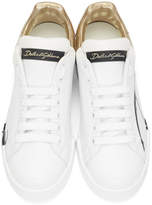 Thumbnail for your product : Dolce & Gabbana White and Gold Leather Portofino Sneakers