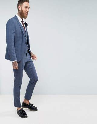 Selected Skinny Wedding Suit Pants In Blue Check