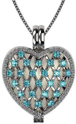 Nana Sterling Silver Heart Locket Mother's Pendant Platinum Plated - Aquamarine Simulated Birthstone - March