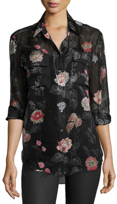 Equipment Signature Floral-Print Silk Shirt, True Black Multi
