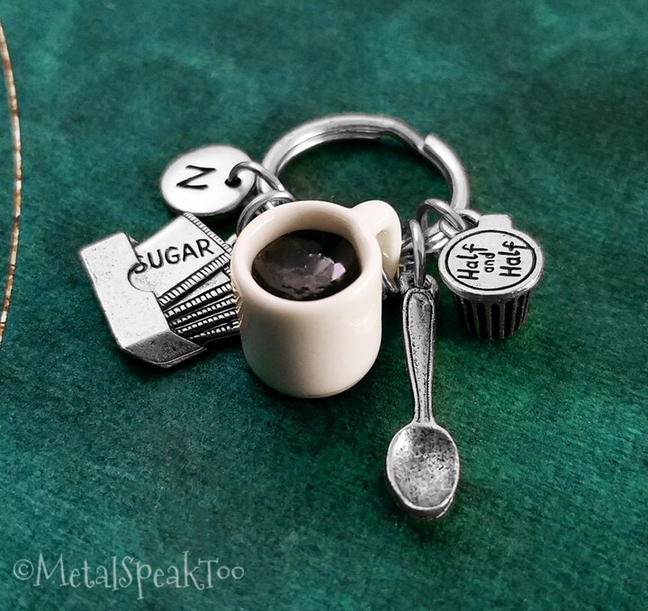 Etsy Coffee Keychain Small Cup Keyring With Cream Charm Lover Gift Sugar Girlfriend Spoon