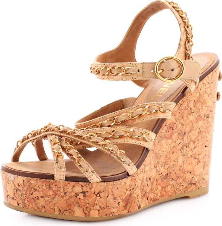 Chanel Women's Multi-Chain Wedge Sandals Leather and Cork - ShopStyle