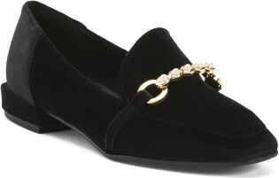 TJMAXX Velvet Loafers For Women, Leather/Gold