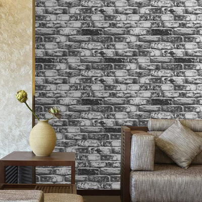 17 Stories 32.8Ft Brick Wallpaper Peel And Stick Contact Paper Waterproof Self-Adhesive Eeasy Peel Off Wallpaper Grey