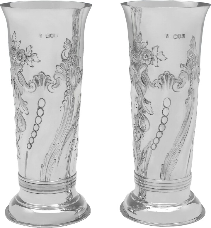 Charles Stuart Harris Pair Of Victorian Sterling Silver Vases Made In London In 1897 By C. S. Harris