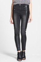 Thumbnail for your product : THIS CITY Quilted Faux Leather Panel High Waist Skinny Jeans (Black) (Juniors)