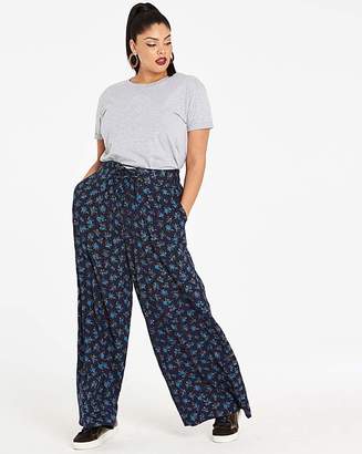 Fashion World Navy Floral Wide Leg Trousers