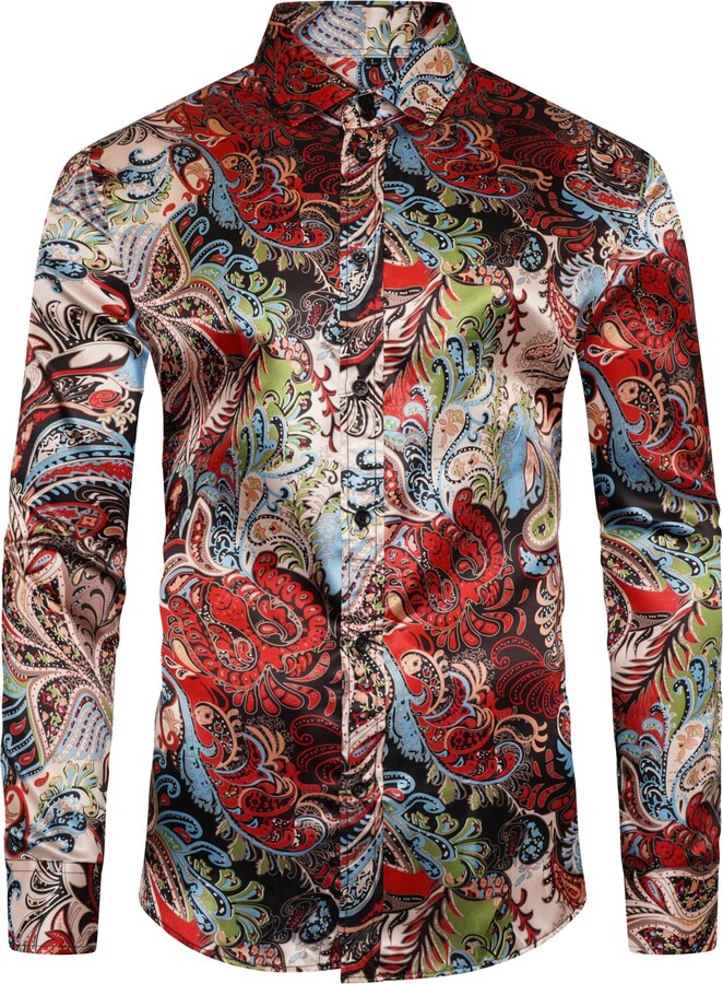 Dominic Stefano Mens Shiny Paisley Floral Silk Feel Smart Casual Dress ...