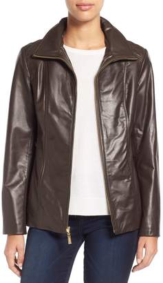 Ellen Tracy Stand Collar Leather Jacket