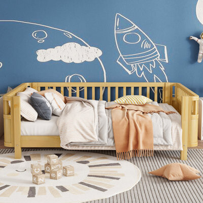 HOME FREE HOMES SP LLC Wood Platform Bed For Kids, Wood Low Profile Full Bed With Rails