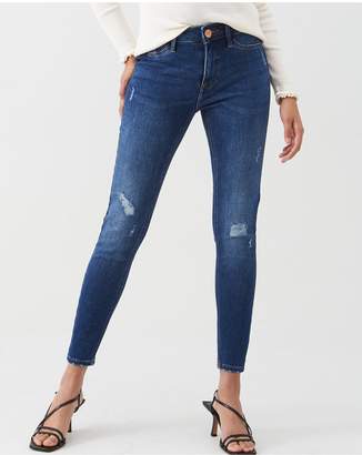 River Island Molly Mid Rise Ripped Knee Jeggings - Blue
