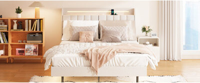 Velvet Upholstered Queen Bed Frame With Led , Charging Port And Hidden Storage Compartment, Beige Floating Led, Charging,
