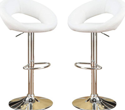 2pcs White Faux Leather Stools With Base And Adjustable Height For Contemporary Dining Room Modern Of 2 Surface Covering