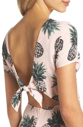 BB Dakota Pineapple Print Tie Back Fit & Flare Dress