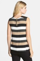 Thumbnail for your product : Vince Camuto Faux Leather Trim Stripe Sleeveless Top (Regular & Petite)