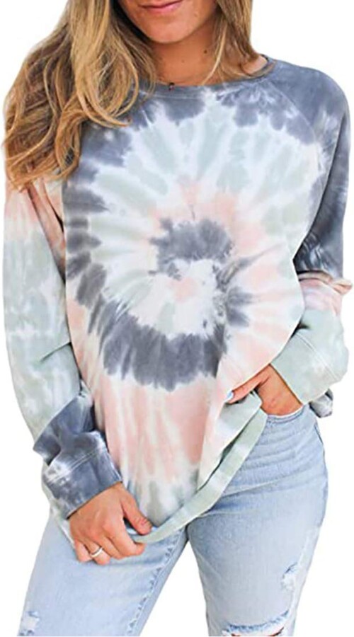 HenzWorld Damen Pullover T-Shirt Tie Dye Long Sleeves Tops Ladies Casual Lose Bluse