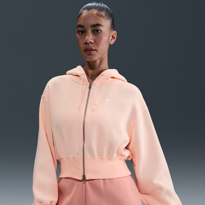 Women's Nike Sportswear Phoenix Fleece Loose Cropped Full-Zip Hoodie in Pink | HJ0940-664