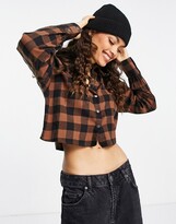 Thumbnail for your product : Noisy May Petite cropped shirt in black & brown check