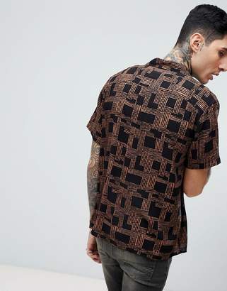 ASOS DESIGN oversized viscose shirt in geometric print with revere collar
