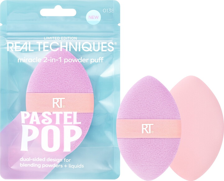 Real Techniques Pastel Pop Miracle 2-In-1 Powder Puff, Dual-Sided Makeup Puff, 1 Count