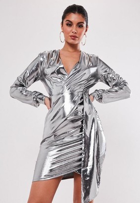 missguided sequin wrap front midi dress