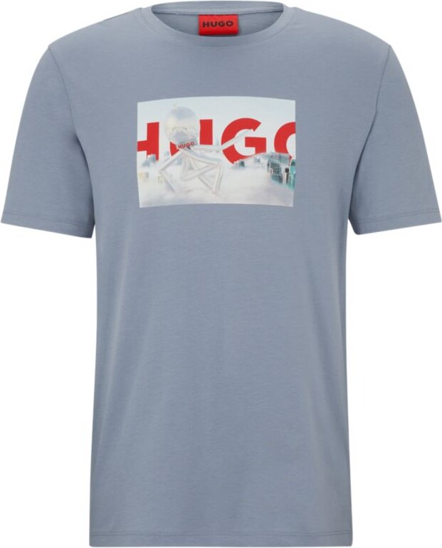 HUGO - Cotton-jersey slim-fit T-shirt with graffiti-style logo