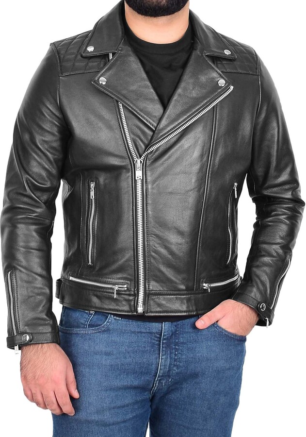 Kingdom Leather Mens Cowhide Real Leather Jacket Black KC057