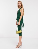 Thumbnail for your product : Asos Tall ASOS DESIGN Tall plunge pocket detail midi dress with tie detail in forest green